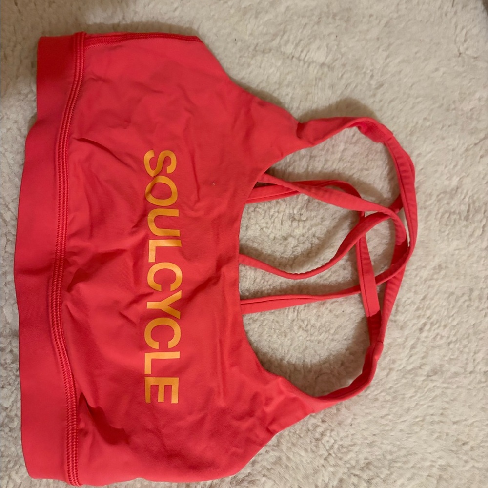 SoulCycle lulu lemon Vibrant Red Sports Bra with Yellow Accents